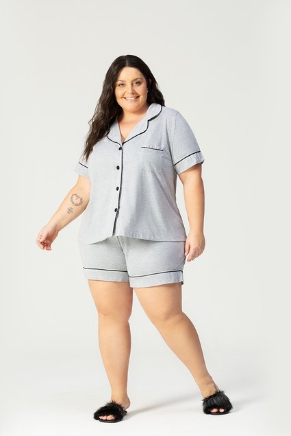 Pijama curto em algodão - Cinza