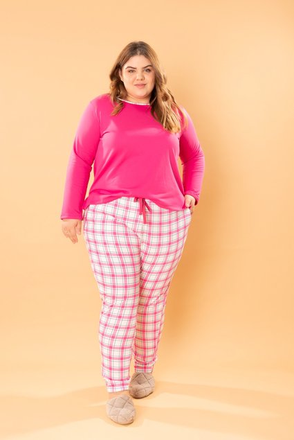 Pijama Longo Patricia - Xadrez Rosa